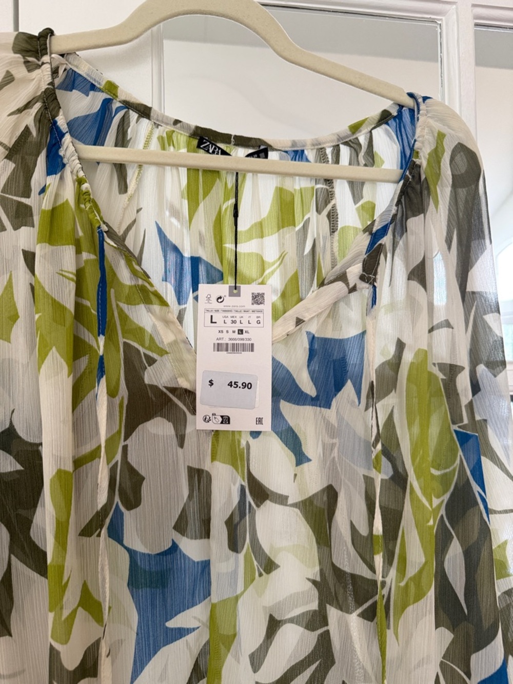 Zara NWT Size Large Lightweight Gauze Sheer Blouse in Multi Green/Blue - Picture 2 of 4